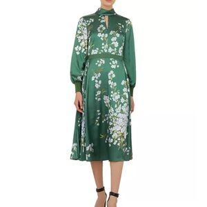 Ted Baker Green A-Line Dress with Bishop Sleeves